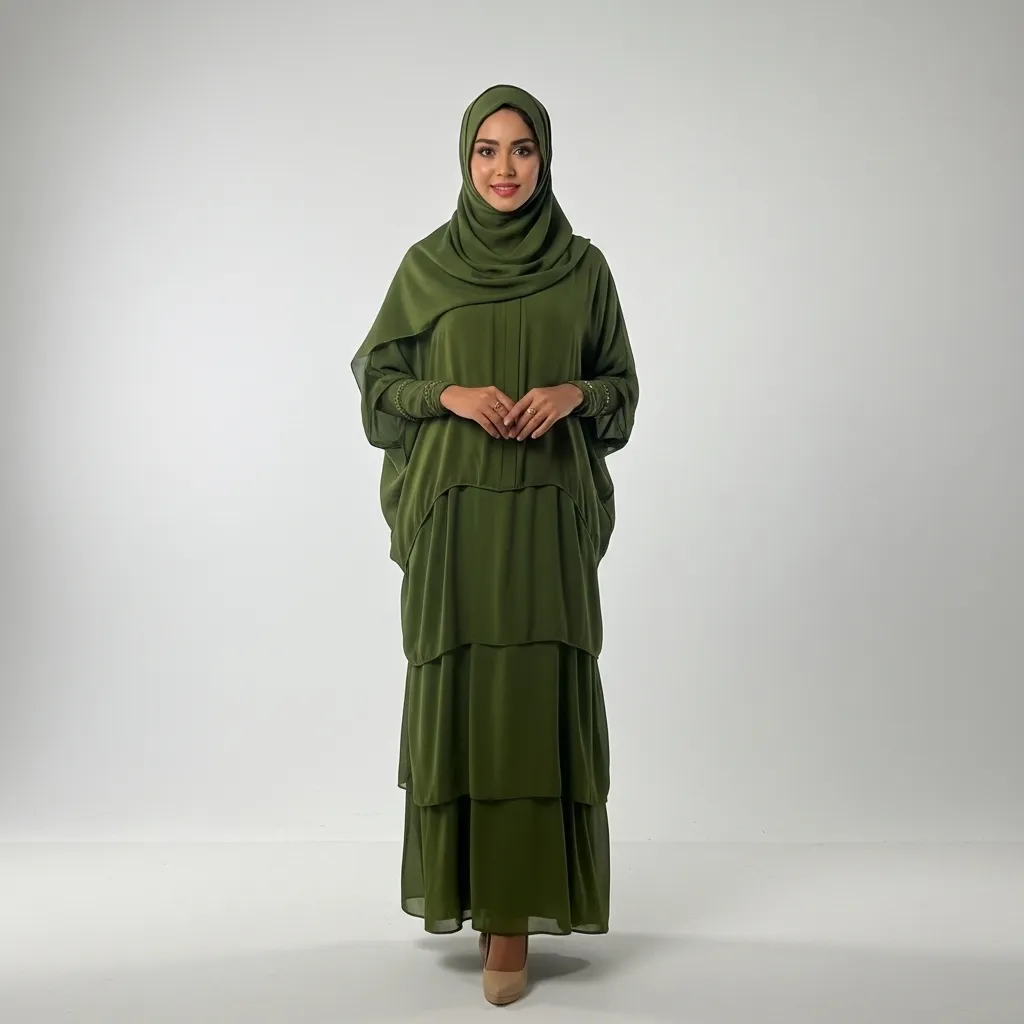 عباءة شيفون انيقة خضراء