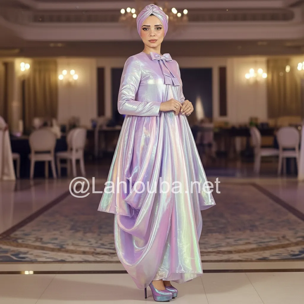 فستان هولوجرام سواريه للمحجبات مع قصة انيقة ومميزة